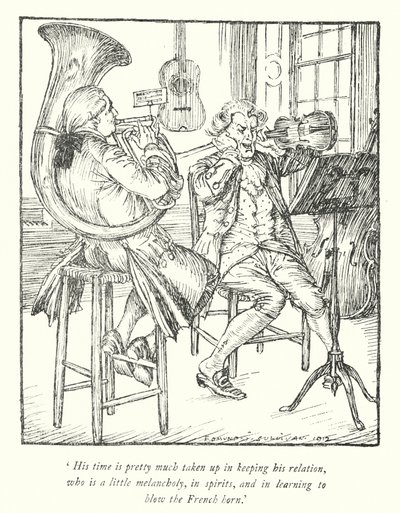 Illustrasjon for The Vicar of Wakefield av Oliver Goldsmith (litho) av Edmund Joseph Sullivan