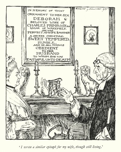 Illustrasjon for The Vicar of Wakefield av Oliver Goldsmith (litho) av Edmund Joseph Sullivan