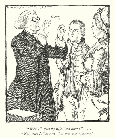 Illustrasjon for The Vicar of Wakefield av Oliver Goldsmith (litho) av Edmund Joseph Sullivan