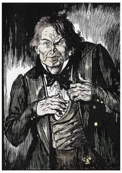 Mr Hyde etter å ha tatt motgiften blir til Dr Jekyll, Illustrasjon av Edmund Joseph Sullivan (1869-1933) for romanen L'Etrange Cas du dr Jekyll et de Mr Hyde" av Robert Louis Stevenson (1850-1894) 1927 (Mr Hyde, har tatt motgiften, vender tilbake  av Edmund Joseph Sullivan