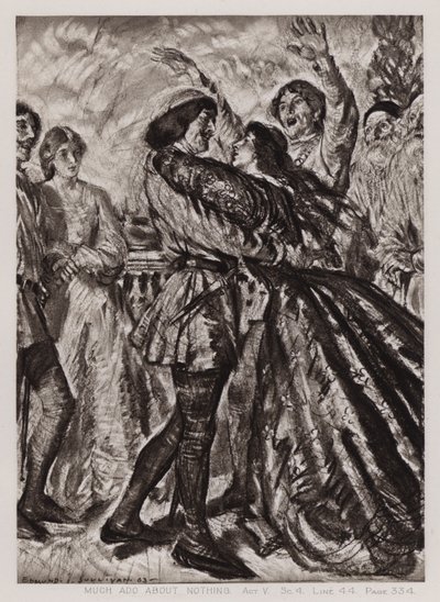 Mye ståhei om ingenting, akt V, Sc 4 (litho) av Edmund Joseph Sullivan