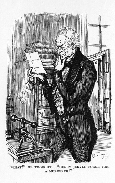 Scene fra The Strange Case of Dr Jekyll and Mr Hyde av Robert Louis Stevenson, 1927 av Edmund Joseph Sullivan