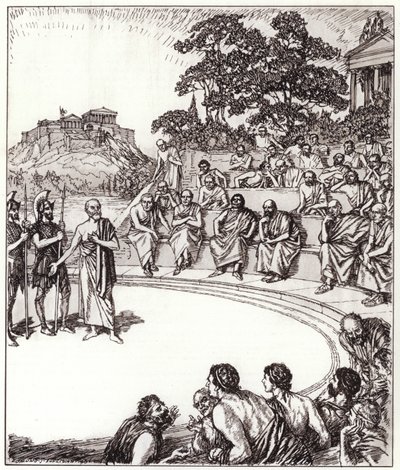 Sokrates foran dommerne hans (litho) av Edmund Joseph Sullivan