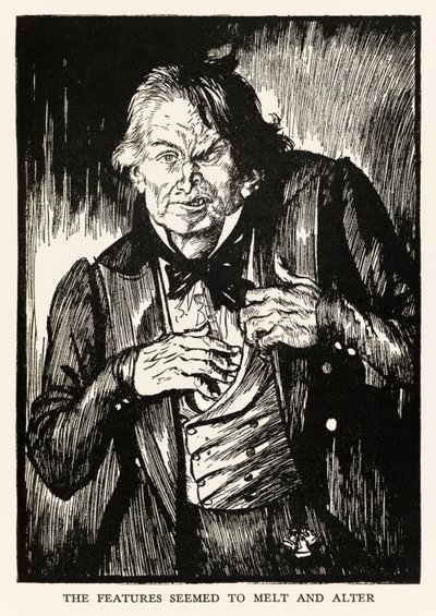 Funksjonene så ut til å smelte og endre seg" fra "Strange Case of Dr Jekyll and Mr Hyde" av Robert Louis Stevenson (1850-1894) illustrert av E. J. Sullivan (1869-1933) av Edmund Joseph Sullivan