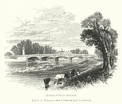 Musselburgh Bridge (gravering) av Edmund Morison (after) Wimperis