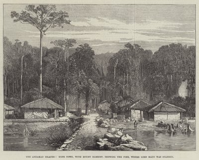 Andamanøyene, Hope Town, med Mount Harriet, som viser bryggen, der Lord Mayo ble knivstukket av Edmund Morison Wimperis
