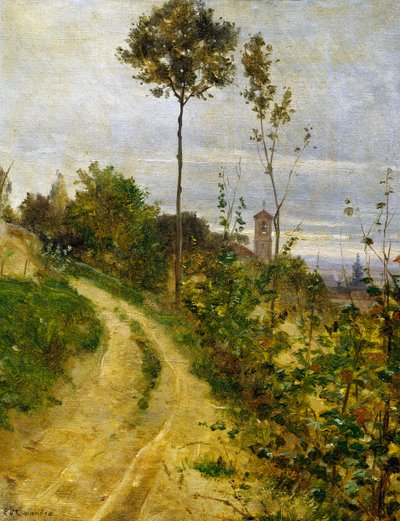Hill road (olje på lerret) av Edoardo Calandra