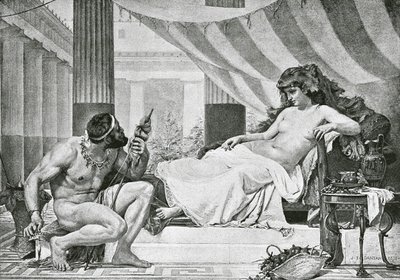 Herkules ved Omphales føtter (litografi) av Edouard-Joseph (after) Dantan