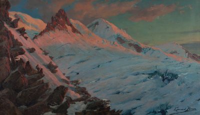 To fjellklatrere ankommer Les Grands Mulets (Mont-Blanc-massivet) (Olje på papp) av Edouard Brun
