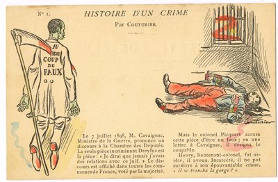 Postkort, satirisk i farger: Dreyfus-affære - Henry Oberst Illustrasjon av Couturier (1869-1935) av Edouard Couturier