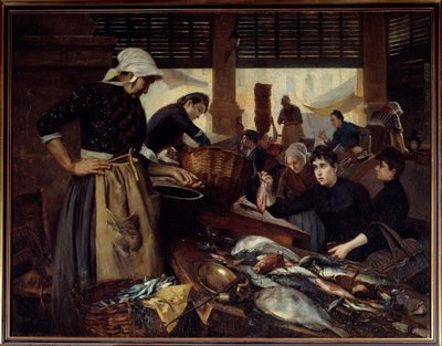 Utsikt over Delacroix-hallen. Gå til Marseille fisk. Maleri av Edouard Cremieux (1856-1944) av Edouard Cremieux