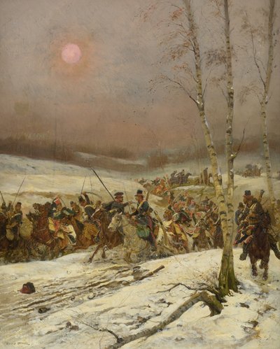 Kosakker som angriper en skvadron av æresvaktene, ca. 1910 av Jean Baptiste Edouard Detaille