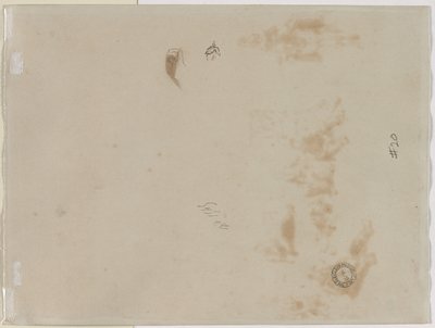 Skisse av en mann med løftet arm og skisse av en hjelm (verso) av Edouard Detaille