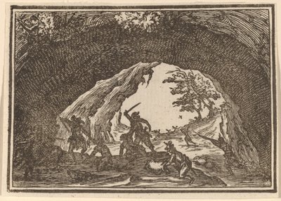 Soldater angriper ranere av Edouard Eckman after Jacques Callot