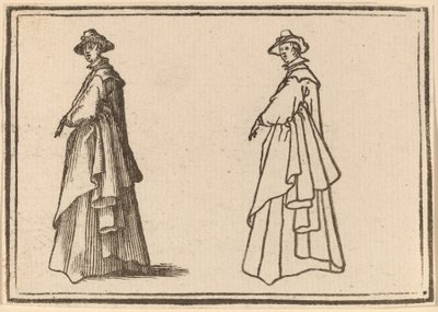 Stående kvinne i en flott frakk av Edouard Eckman after Jacques Callot