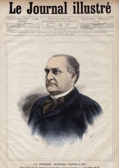 Jerome Bonaparte dit Plon (Plonplon) (1822-1891) (Napoleon-Jerome Bonaparte eller prins Jerome Napoleon), sønn av Jerome Bonaparte (1784-1860) - Gravering av Navellier i "The Illustrous Journal" fra 1891 av Edouard Felicien Eugene Navellier