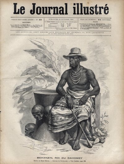 Portrett av Behanzin (1844-1900), konge av Dahomey (Benin) - Gravering av Navellier i "The Illustrous Diary"" fra 1892 av Edouard Felicien Eugene Navellier