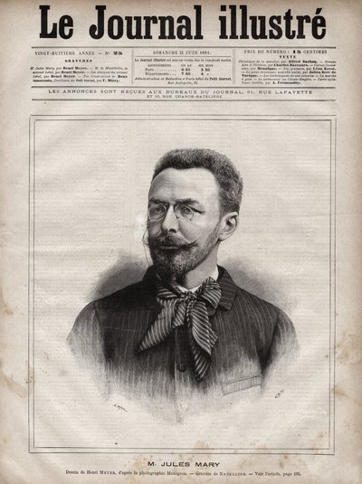 Portrait of Jules Mary (1851-1922), French writer - Engraving by Navellier in “The Illustrous Journal” of 1891 av Edouard Felicien Eugene Navellier