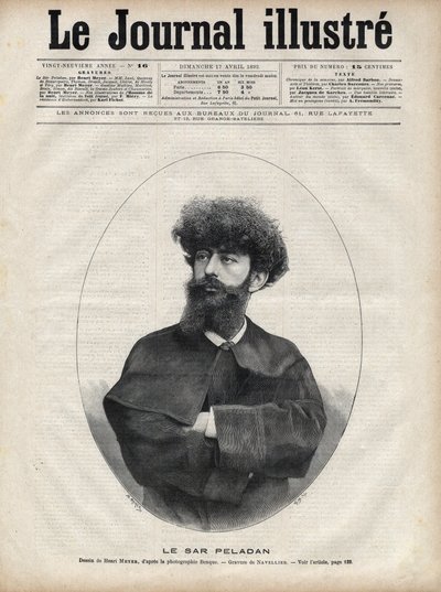 Sar Merodack Josephin Peladan, pseudonym til Josephin Peladan (1858-1918) fransk forfatter og okkultist - Gravering av Navellier i "The Illustrous Journal" fra 1892 av Edouard Felicien Eugene Navellier