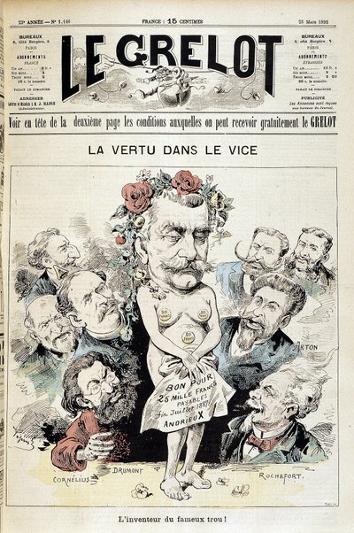 Tegneserie om Panama-skandalen: "Dyd i vice: oppfinneren av det berømte hullet!" - Couv. «Le Grelot» av 26. mars av Edouard Guillaumin Pepin