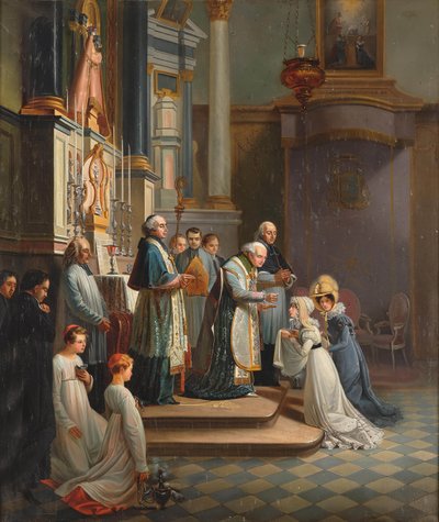 Besøk av hertuginnen av Berry til kirken Notre Dame de Liesse i april 1819. av Édouard Henri Théophile Pingret