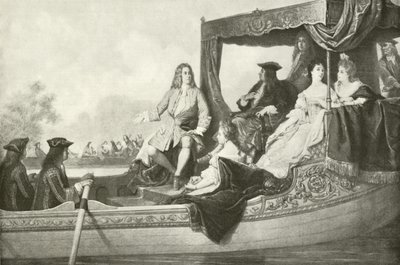 Händels elvekonsert for George I (gravering) av Edouard Jean Conrad Hamman