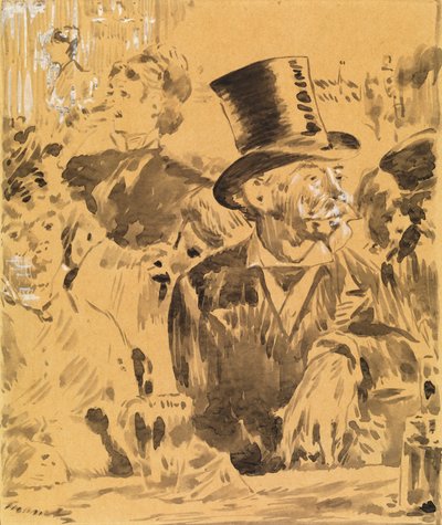 På kafeen, ca. 1880 (vask og kinesisk hvit på papir) av Édouard Manet