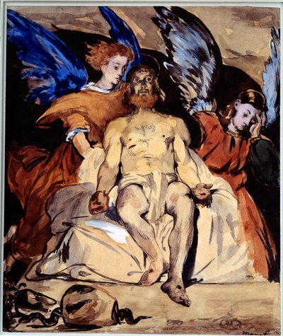 Kristus med engler Akvarell, gouache og blekk av Kina av Edouard Manet (1832-1883) 1864 Søn. 0,32x0,27 m Paris, musee d