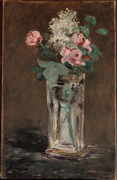Blomster i en krystallvase (olje på lerret) av Édouard Manet