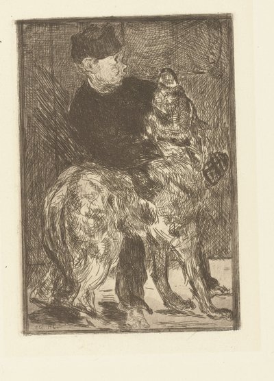 Jongen speelt met hond Gutten og hunden av Édouard Manet