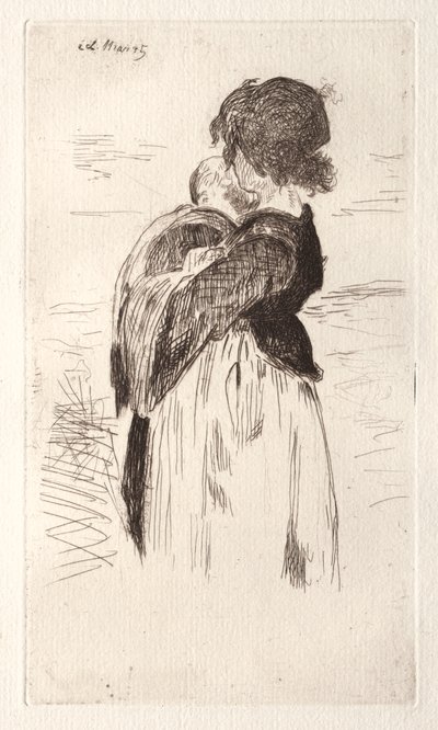 Den lille jenta holder en baby av Édouard Manet