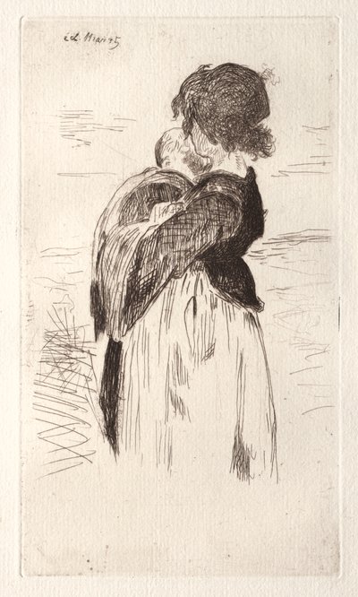 Den lille jenta holder en baby. av Édouard Manet