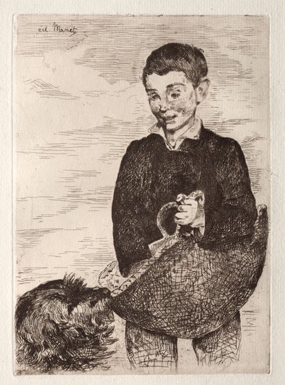 Ungen med hunden, med handleposen av Édouard Manet