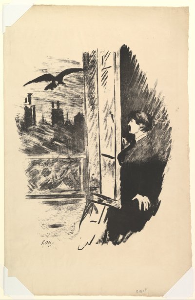Åpne Here I Fung the Shutter. Illustrasjon til ravnen av Edgar Allan Poe, 1875. av Édouard Manet