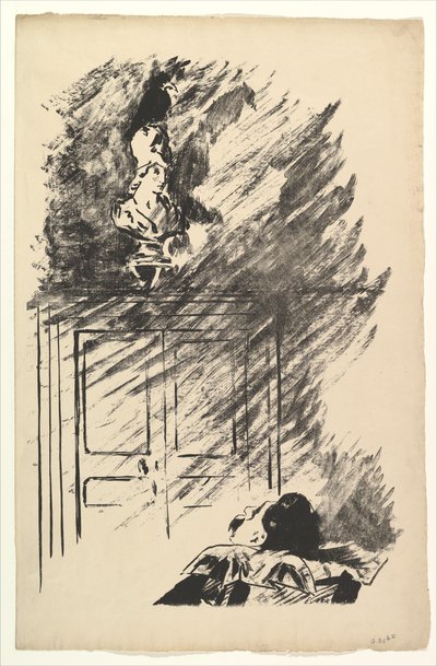 Plassert på en byste av Pallas. Illustrasjon til ravnen av Edgar Allan Poe, 1875. av Édouard Manet