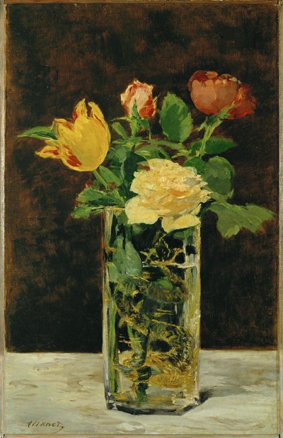Rose og tulipan (olje på lerret) av Edouard Manet