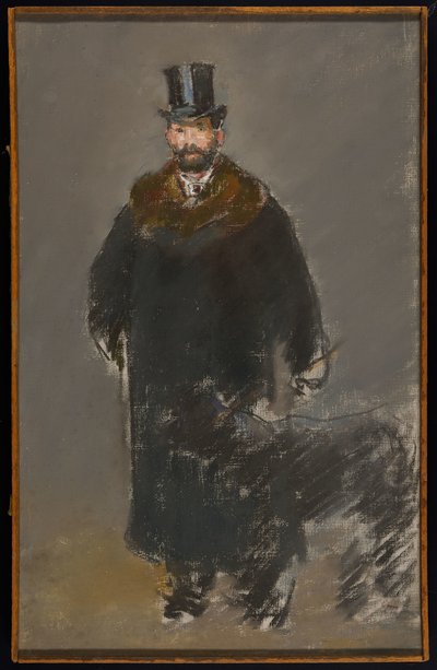 The Man with the Dog, ca. 1882 (pastell på lerret, tilberedt med grå gouacheslipt) av Édouard Manet
