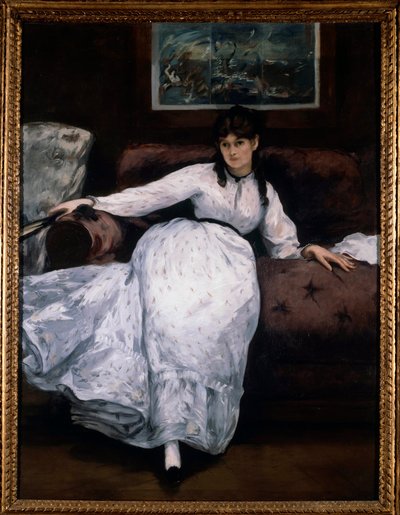 Resten (Portrett av kvinnemaleren Berthe Morisot på en sofa) Maleri av Edouard Manet (1832-1883) 1870 Providence. Museum for kunst av Édouard Manet