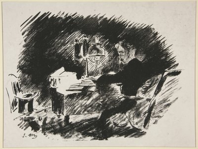 Under lampen, første illustrasjon til Mallarmés oversettelse av Poes «Ravnen» av Édouard Manet