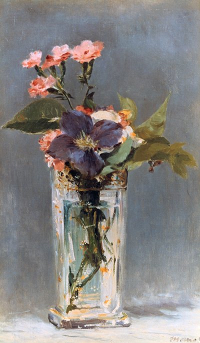 Fioler og klematis i en krystallvase, 1882 av Édouard Manet