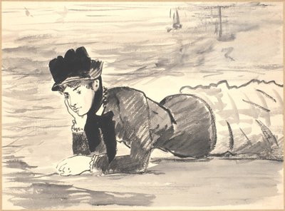Kvinne som ligger på stranden. Annabel Lee av Édouard Manet