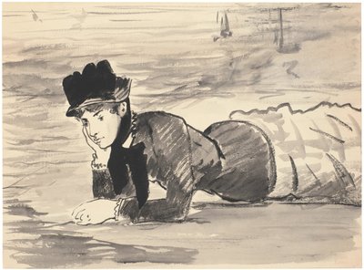 Kvinne som ligger på stranden. Annabel Lee, ca 1881 av Édouard Manet