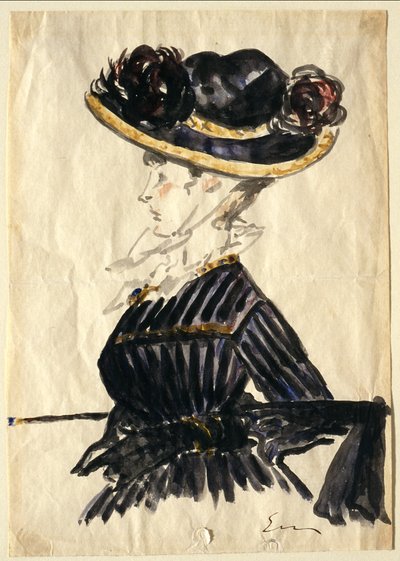 Kvinne med stor hatt av Édouard Manet