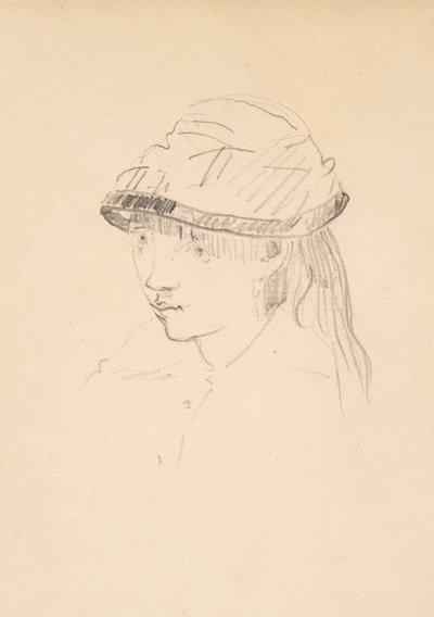 Ung jente i rund hatt, 1878-79 (grafitt på papir) av Édouard Manet