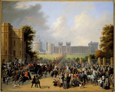 Ankomst av Louis Philippe I (1773-1850) til Castle of Windsor 8/10/1844 Maleri av Edouard Pingret (1788-1875) 1845 Søn. 1,28x1,6 m av Edouard Pingret