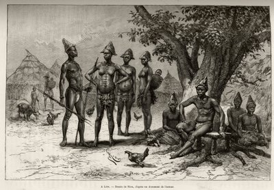 I Lera (eller Dera, Niger), typer Mandes. Gravering av Riou, for å illustrere historien "" Fra Niger til Guineebukta"" av kaptein Louis Gustave Binger (1856-1936), i 1887-1889, i Le tour du monde, nouveau journal des voyages, under lede av Edouard Riou