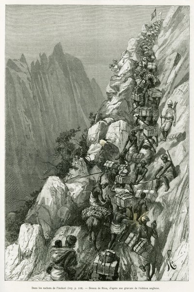 I klippene i Ankori. Gravering av Riou, for å illustrere historien Dans les tenebres de l