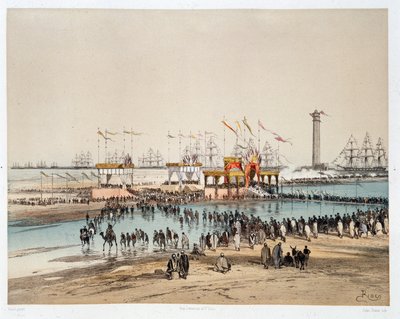 Innvielse av Suez-kanalen i Port-Said (Port sa) - i "Through the Isthmus of Suez"" av Riou, Marius Fontaine av Edouard Riou