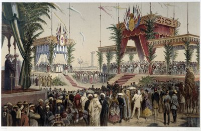 La Tribune des suvereigns i "" Innvielse av Suez-kanalen av G. Nicole. 1869 av Edouard Riou