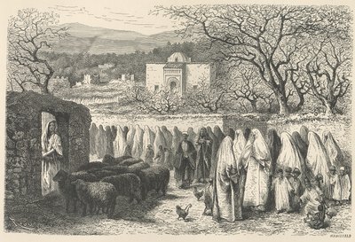 Marabout og prosesjon: Tlemcen, gravert av Henri Theophile Hildibrand (1824-97) av Edouard Riou